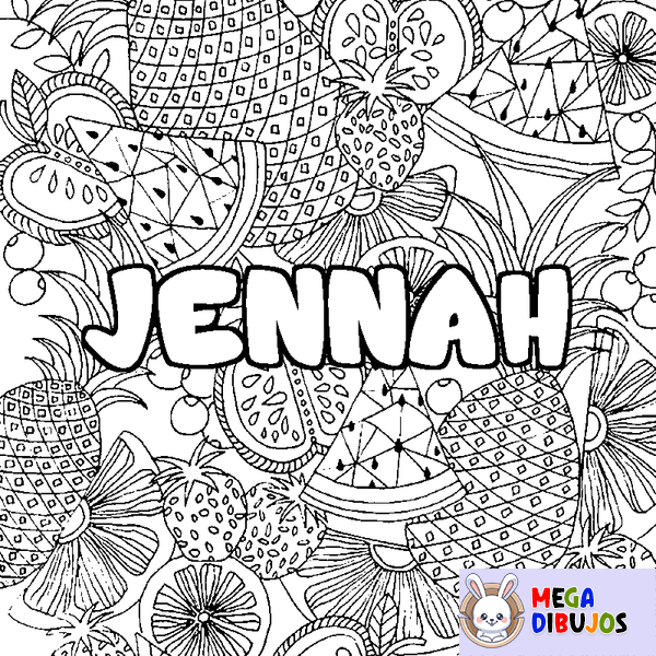 Coloraci&oacute;n del nombre JENNAH - decorado mandala de frutas