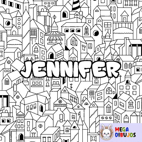 Coloraci&oacute;n del nombre JENNIFER - decorado ciudad