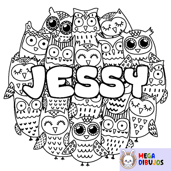 Coloraci&oacute;n del nombre JESSY - decorado b&uacute;hos
