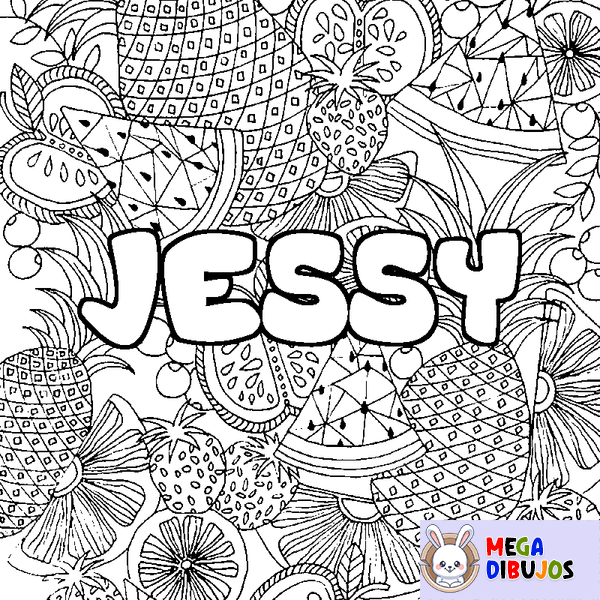 Coloraci&oacute;n del nombre JESSY - decorado mandala de frutas