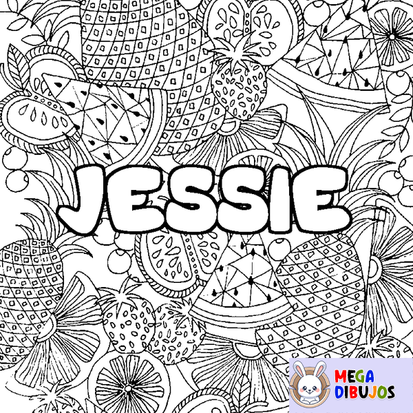 Coloraci&oacute;n del nombre JESSIE - decorado mandala de frutas