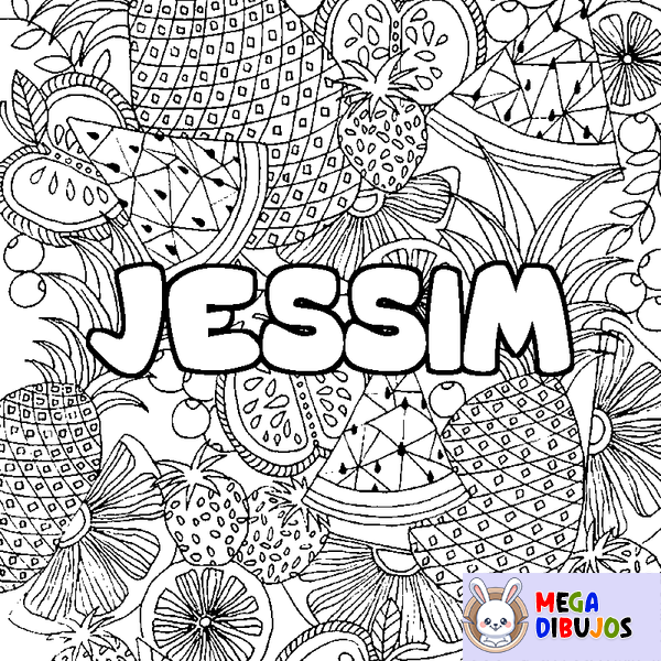 Coloraci&oacute;n del nombre JESSIM - decorado mandala de frutas