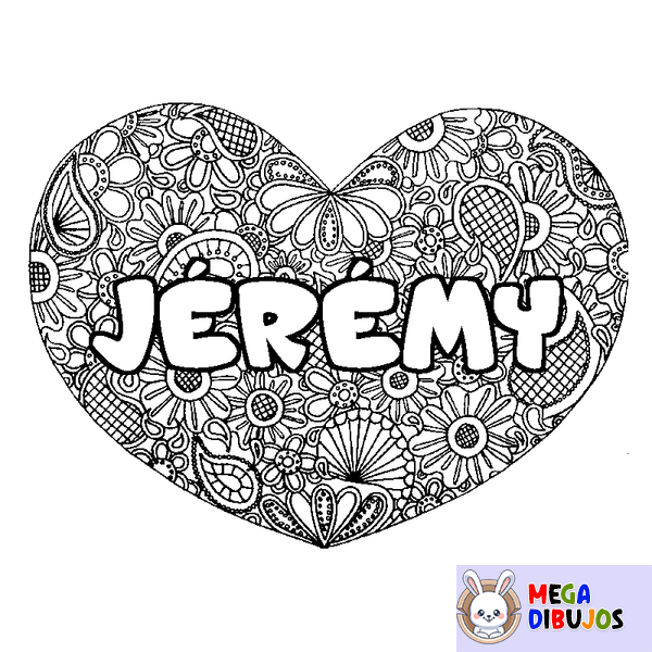 Coloraci&oacute;n del nombre J&Eacute;R&Eacute;MY - decorado mandala de coraz&oacute;n
