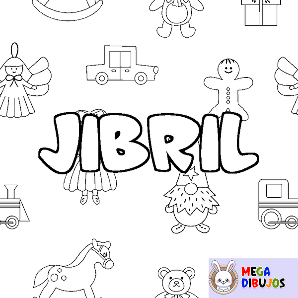 Coloraci&oacute;n del nombre JIBRIL - decorado juguetes