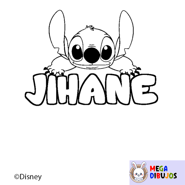 Coloraci&oacute;n del nombre JIHANE - decorado Stitch