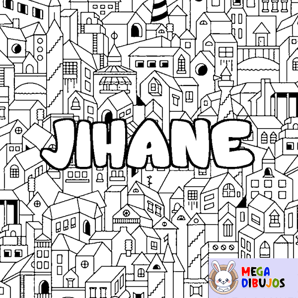 Coloraci&oacute;n del nombre JIHANE - decorado ciudad