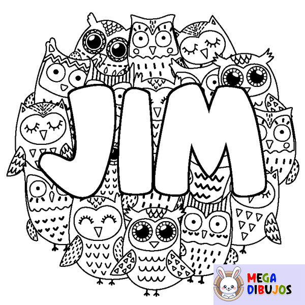 Coloraci&oacute;n del nombre JIM - decorado b&uacute;hos