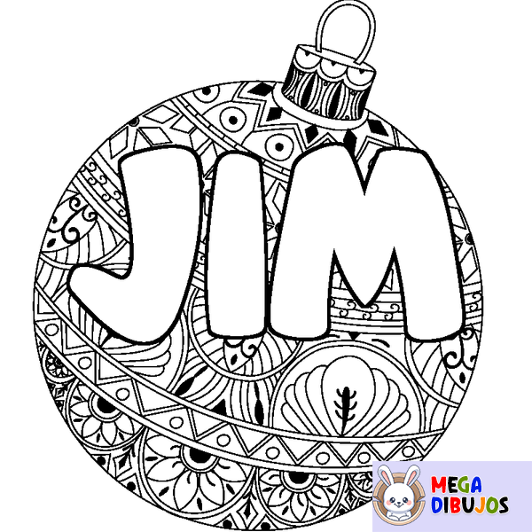 Coloraci&oacute;n del nombre JIM - decorado bola de Navidad