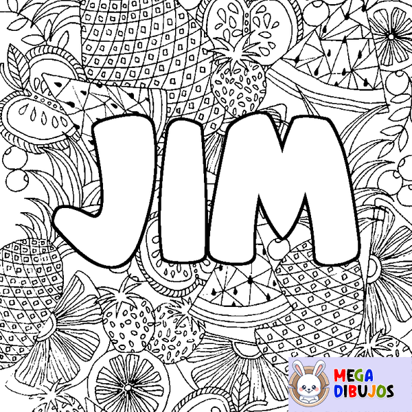 Coloraci&oacute;n del nombre JIM - decorado mandala de frutas