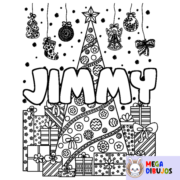 Coloraci&oacute;n del nombre JIMMY - decorado &aacute;rbol de Navidad y regalos