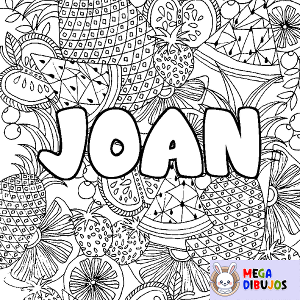 Coloraci&oacute;n del nombre JOAN - decorado mandala de frutas
