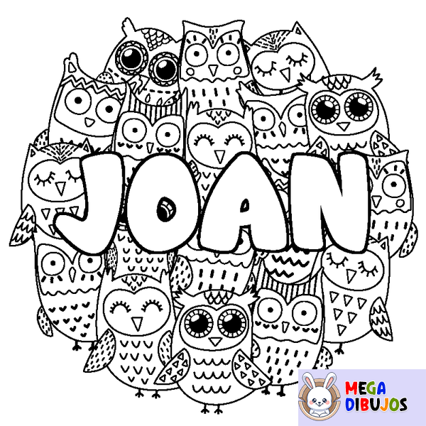 Coloraci&oacute;n del nombre JOAN - decorado b&uacute;hos