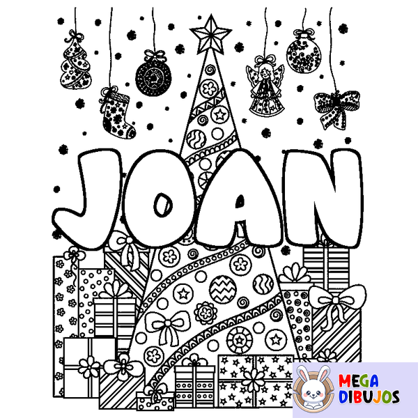 Coloraci&oacute;n del nombre JOAN - decorado &aacute;rbol de Navidad y regalos