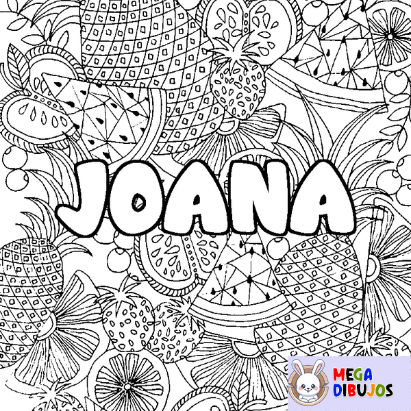 Coloraci&oacute;n del nombre JOANA - decorado mandala de frutas