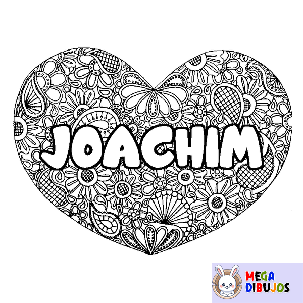 Coloraci&oacute;n del nombre JOACHIM - decorado mandala de coraz&oacute;n