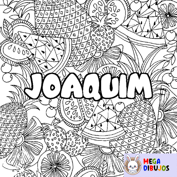 Coloraci&oacute;n del nombre JOAQUIM - decorado mandala de frutas