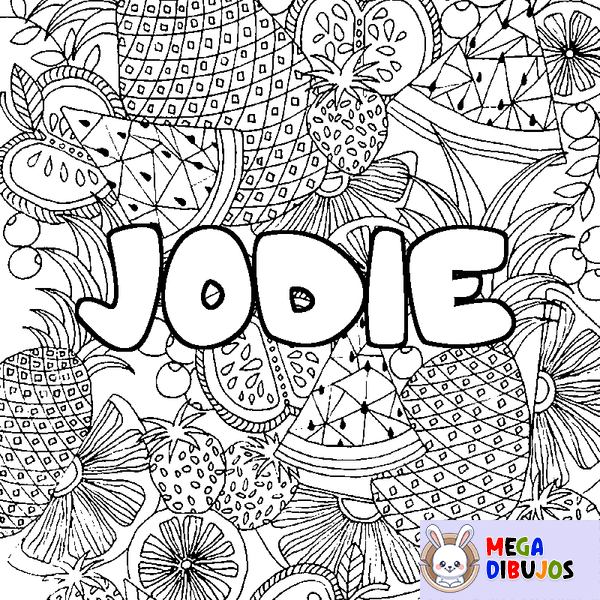 Coloraci&oacute;n del nombre JODIE - decorado mandala de frutas