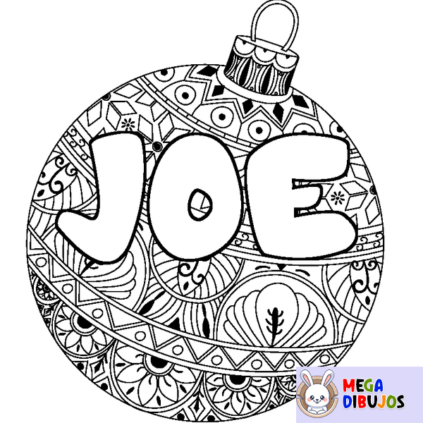 Coloraci&oacute;n del nombre JOE - decorado bola de Navidad