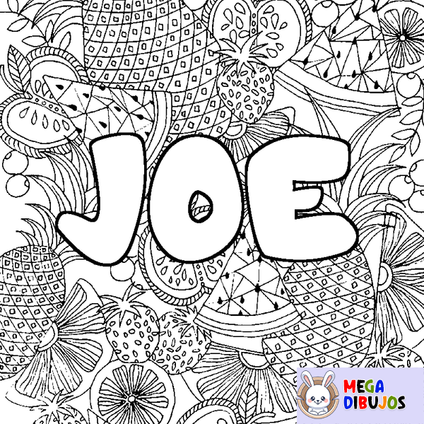 Coloraci&oacute;n del nombre JOE - decorado mandala de frutas