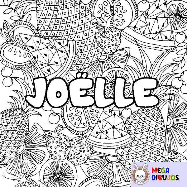 Coloraci&oacute;n del nombre JO&Euml;LLE - decorado mandala de frutas