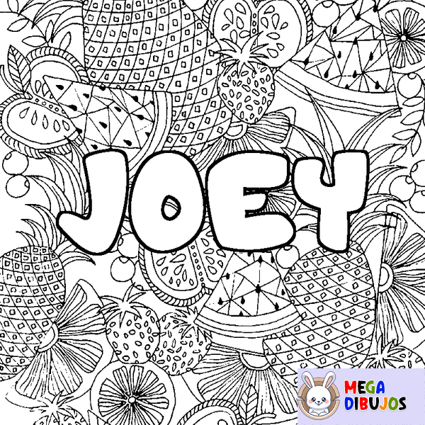 Coloraci&oacute;n del nombre JOEY - decorado mandala de frutas