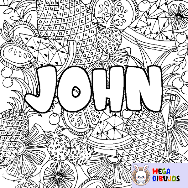 Coloraci&oacute;n del nombre JOHN - decorado mandala de frutas