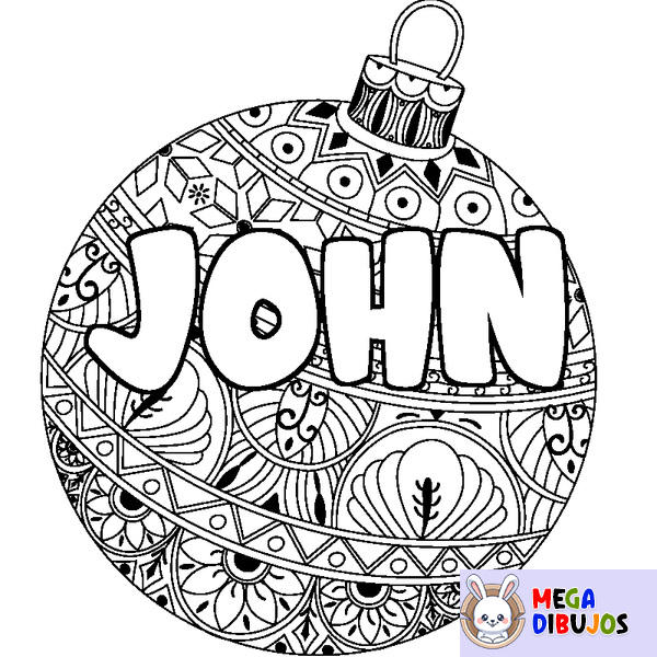 Coloraci&oacute;n del nombre JOHN - decorado bola de Navidad
