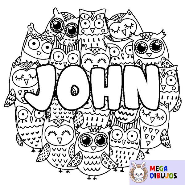 Coloraci&oacute;n del nombre JOHN - decorado b&uacute;hos
