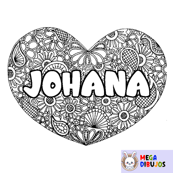 Coloraci&oacute;n del nombre JOHANA - decorado mandala de coraz&oacute;n