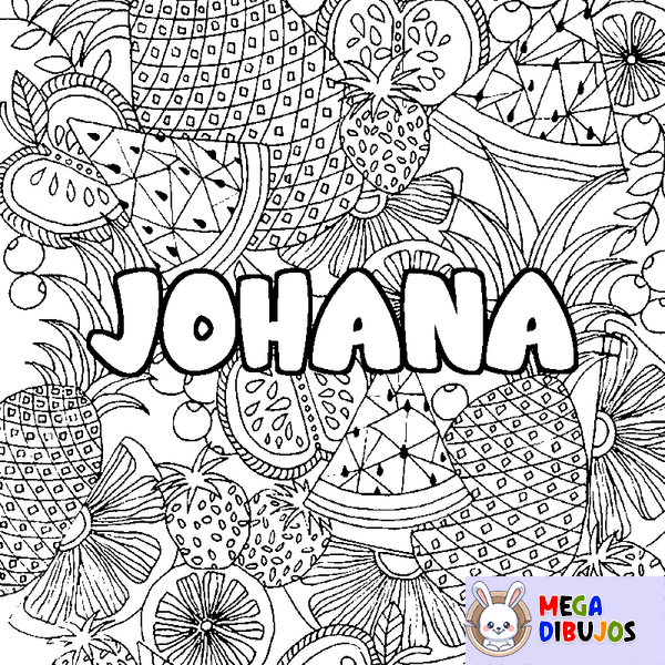 Coloraci&oacute;n del nombre JOHANA - decorado mandala de frutas