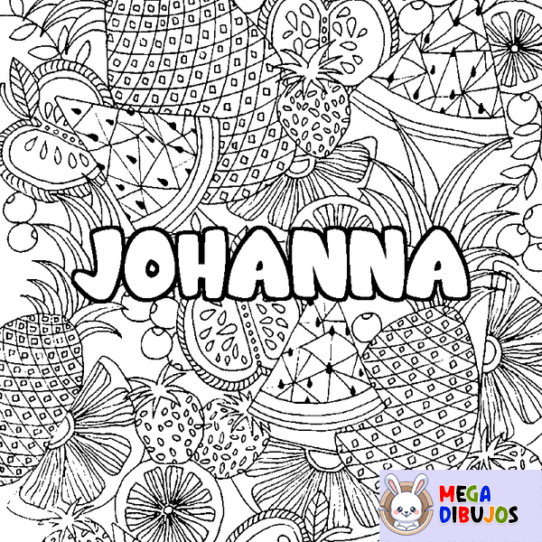 Coloraci&oacute;n del nombre JOHANNA - decorado mandala de frutas
