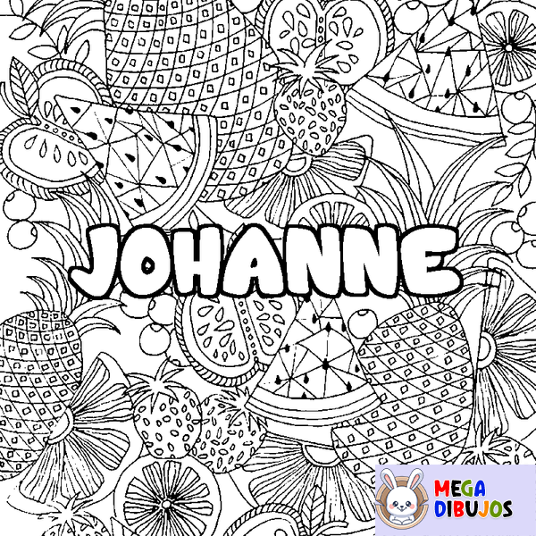 Coloraci&oacute;n del nombre JOHANNE - decorado mandala de frutas