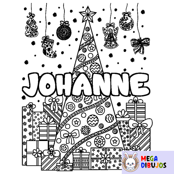 Coloraci&oacute;n del nombre JOHANNE - decorado &aacute;rbol de Navidad y regalos
