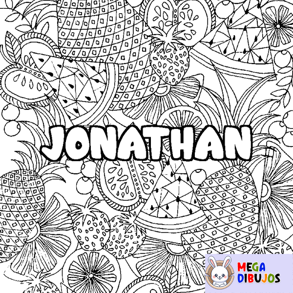 Coloraci&oacute;n del nombre JONATHAN - decorado mandala de frutas