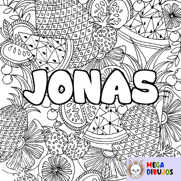Coloraci&oacute;n del nombre JONAS - decorado mandala de frutas