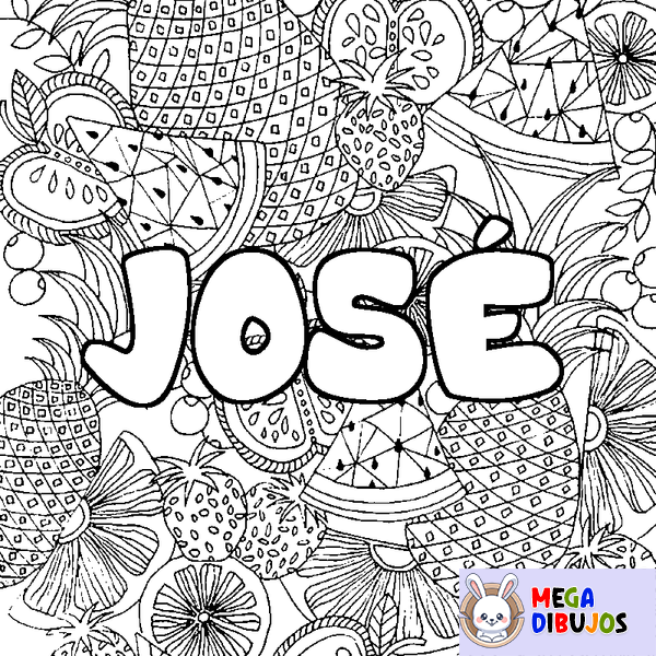 Coloraci&oacute;n del nombre JOS&Eacute; - decorado mandala de frutas