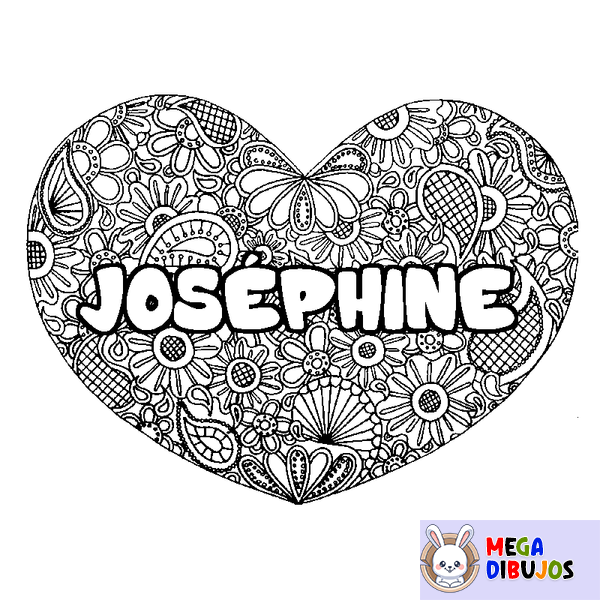 Coloraci&oacute;n del nombre JOS&Eacute;PHINE - decorado mandala de coraz&oacute;n