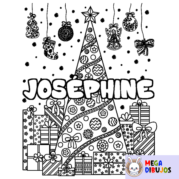 Coloraci&oacute;n del nombre JOS&Eacute;PHINE - decorado &aacute;rbol de Navidad y regalos
