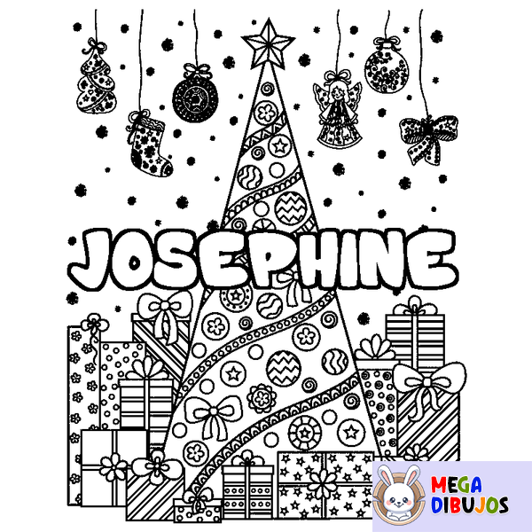 Coloraci&oacute;n del nombre JOSEPHINE - decorado &aacute;rbol de Navidad y regalos
