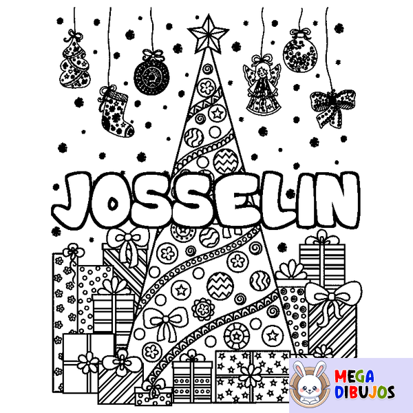 Coloraci&oacute;n del nombre JOSSELIN - decorado &aacute;rbol de Navidad y regalos