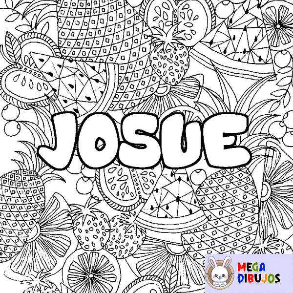 Coloraci&oacute;n del nombre JOSUE - decorado mandala de frutas