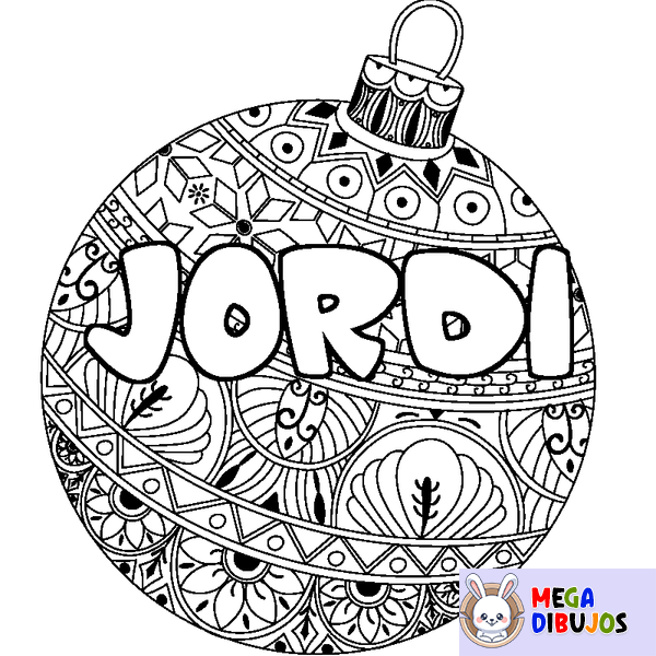Coloraci&oacute;n del nombre JORDI - decorado bola de Navidad