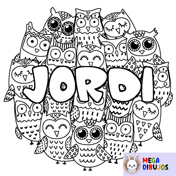 Coloraci&oacute;n del nombre JORDI - decorado b&uacute;hos
