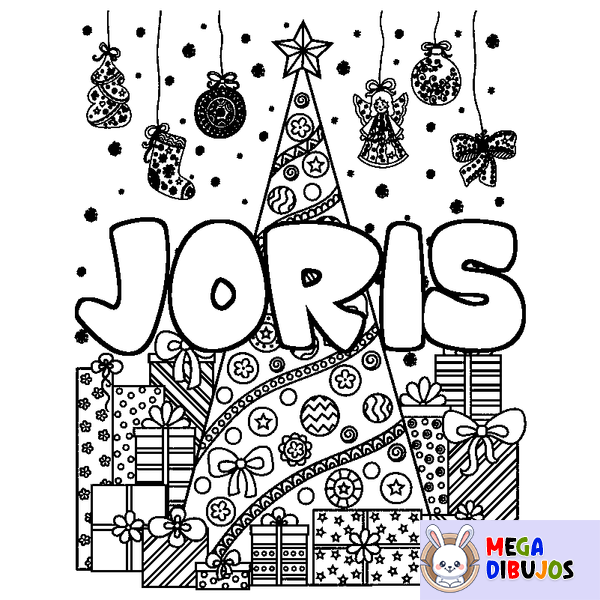 Coloraci&oacute;n del nombre JORIS - decorado &aacute;rbol de Navidad y regalos