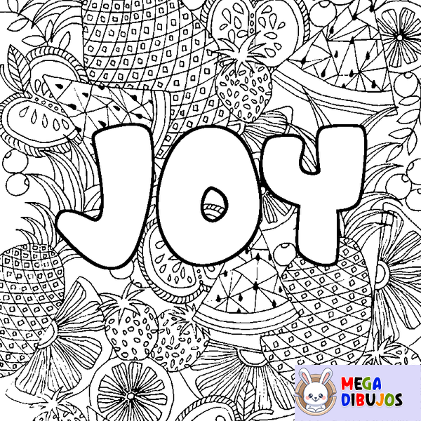 Coloraci&oacute;n del nombre JOY - decorado mandala de frutas