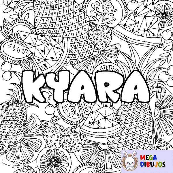 Coloraci&oacute;n del nombre KYARA - decorado mandala de frutas