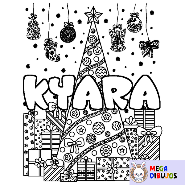 Coloraci&oacute;n del nombre KYARA - decorado &aacute;rbol de Navidad y regalos