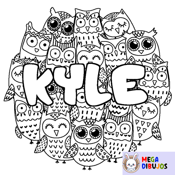 Coloraci&oacute;n del nombre KYLE - decorado b&uacute;hos