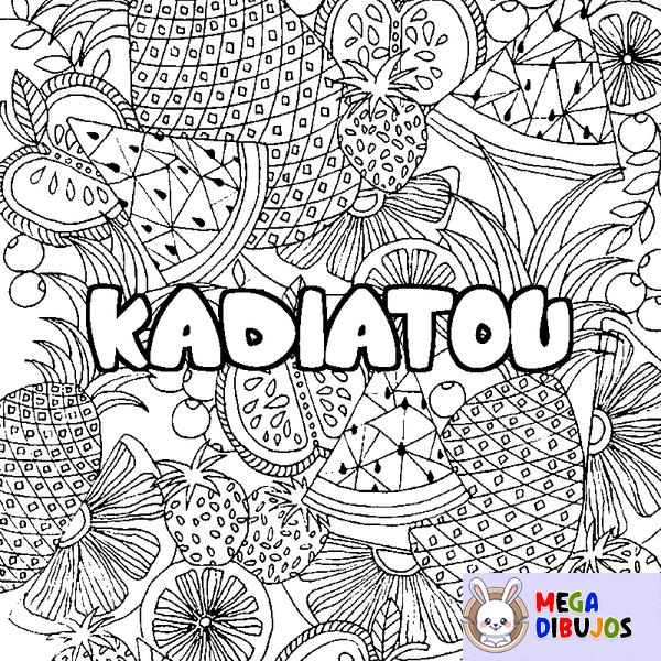 Coloraci&oacute;n del nombre KADIATOU - decorado mandala de frutas