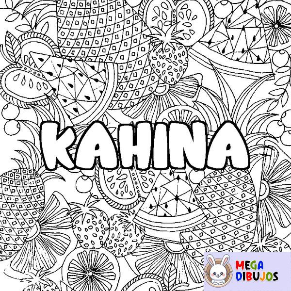 Coloraci&oacute;n del nombre KAHINA - decorado mandala de frutas
